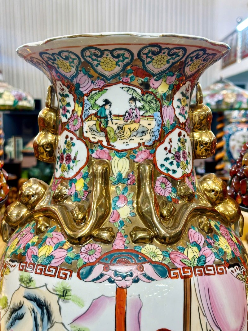 Bình gốm sứ họa tiết dân gian [Ph0150]