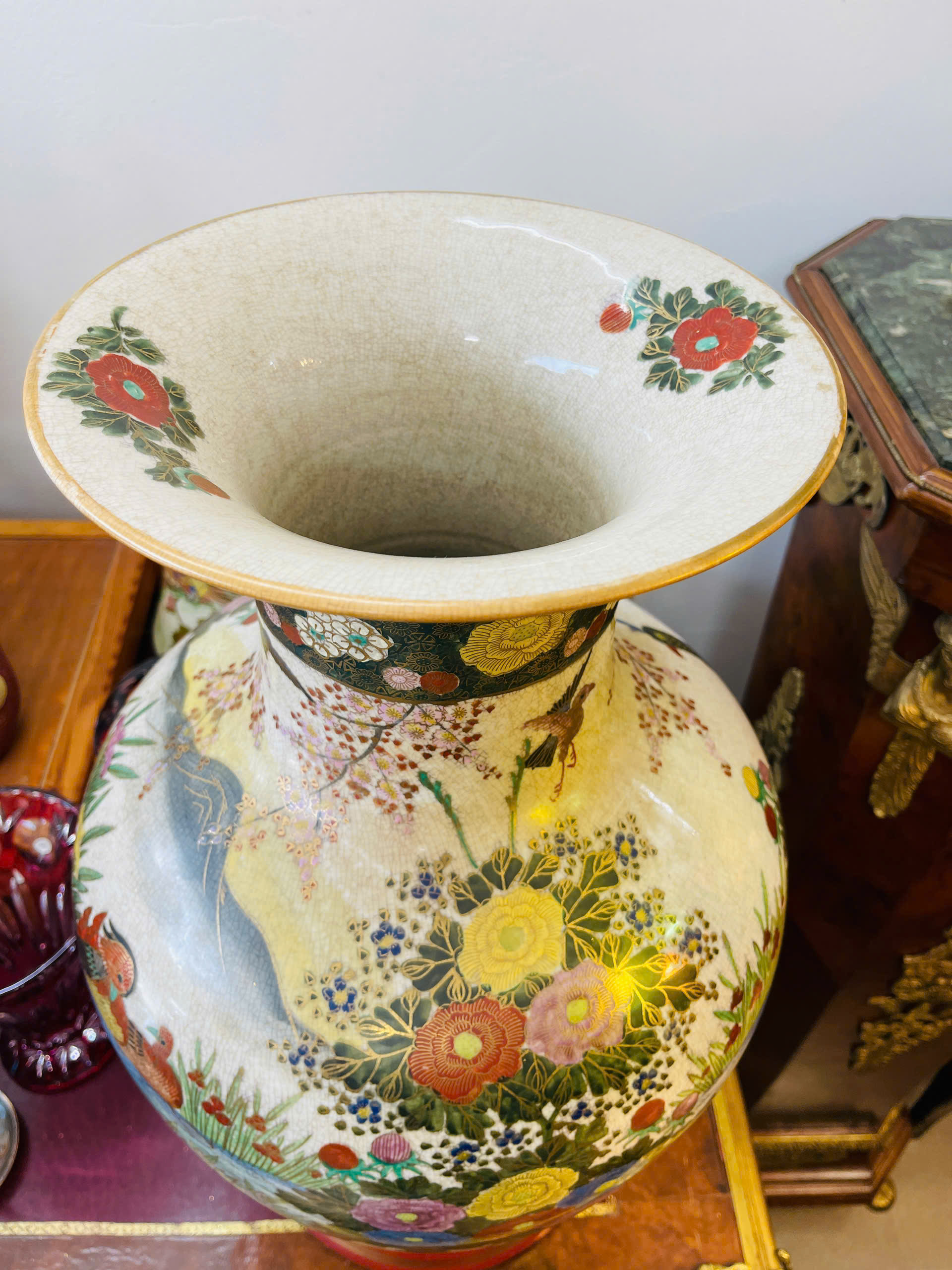 [PH0156] Bình gốm men rạn hoa mẫu đơn - Sắc hoa phú quý