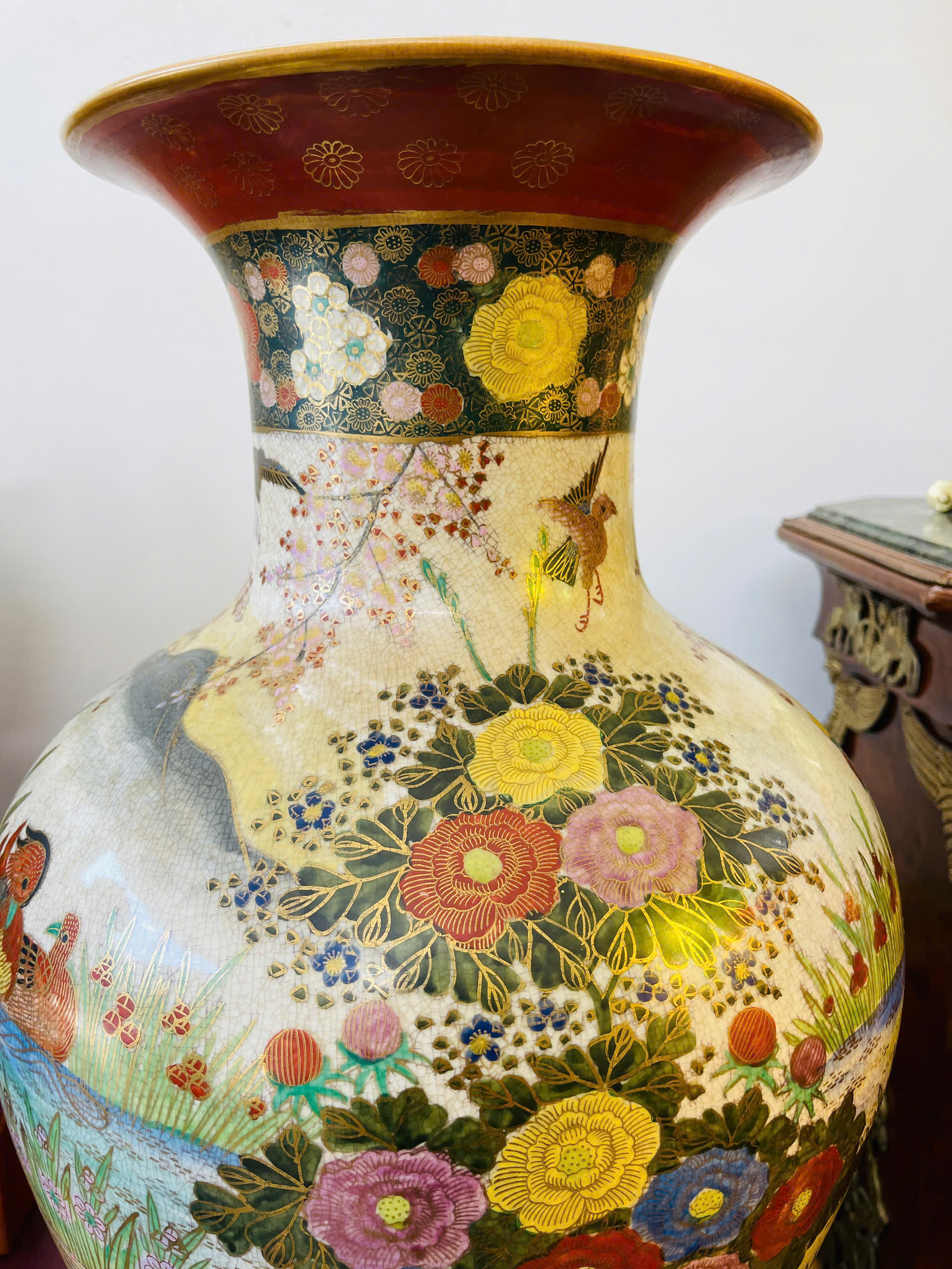 [PH0156] Bình gốm men rạn hoa mẫu đơn - Sắc hoa phú quý