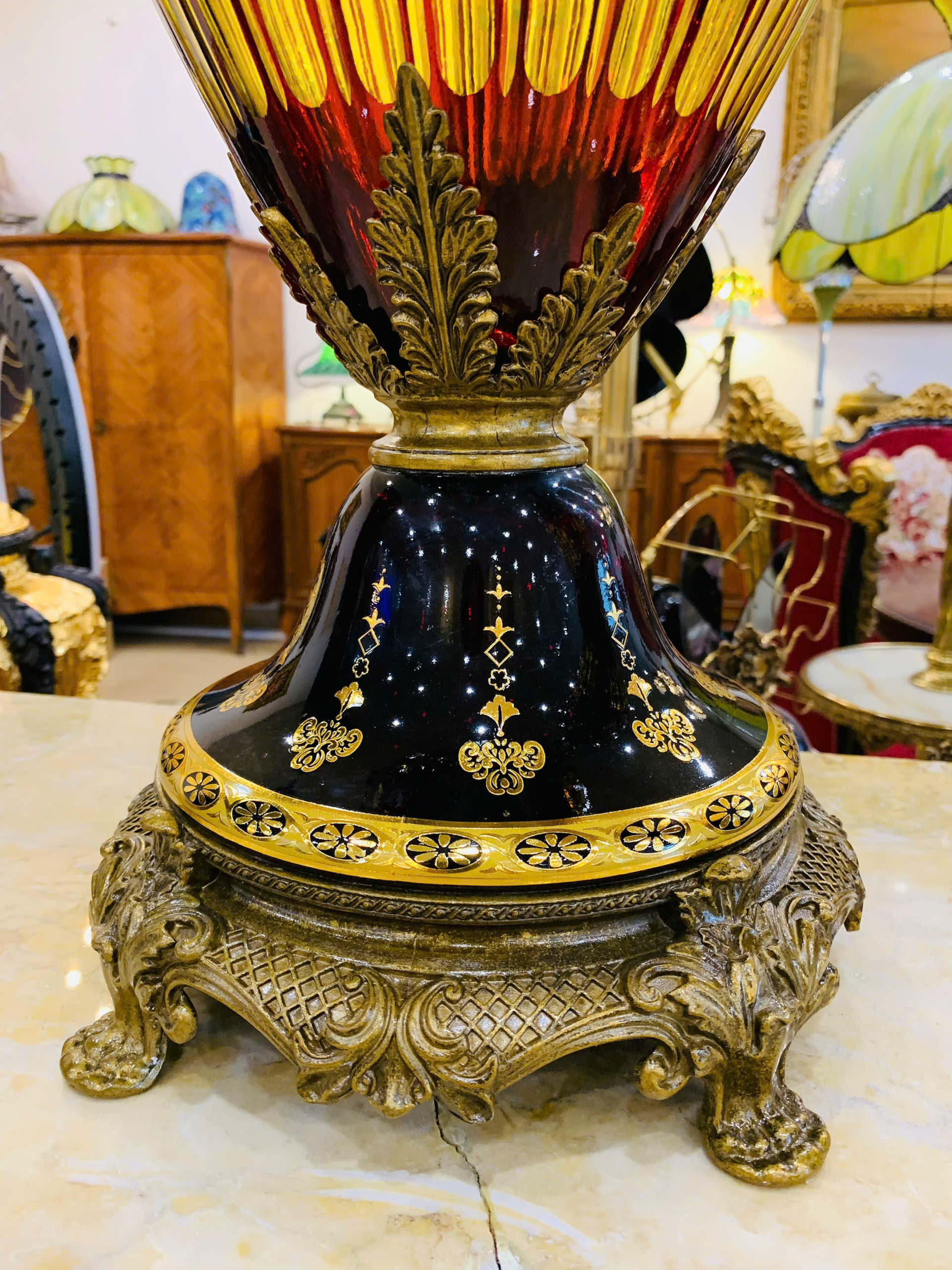 [PH0091- 2] Đôi Cúp Pha Lê Châu Âu màu Hổ phách