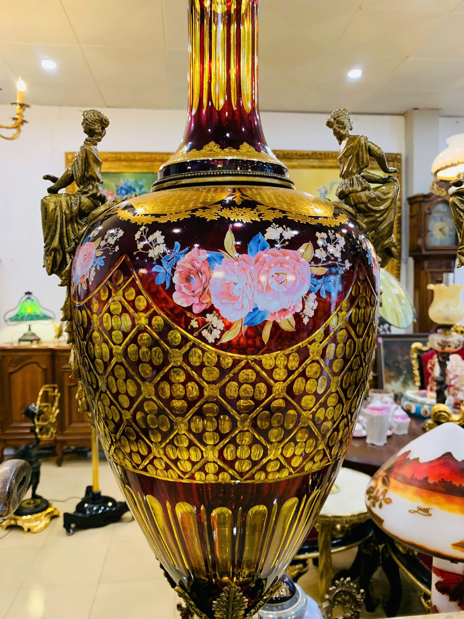 [PH0091- 2] Đôi Cúp Pha Lê Châu Âu màu Hổ phách