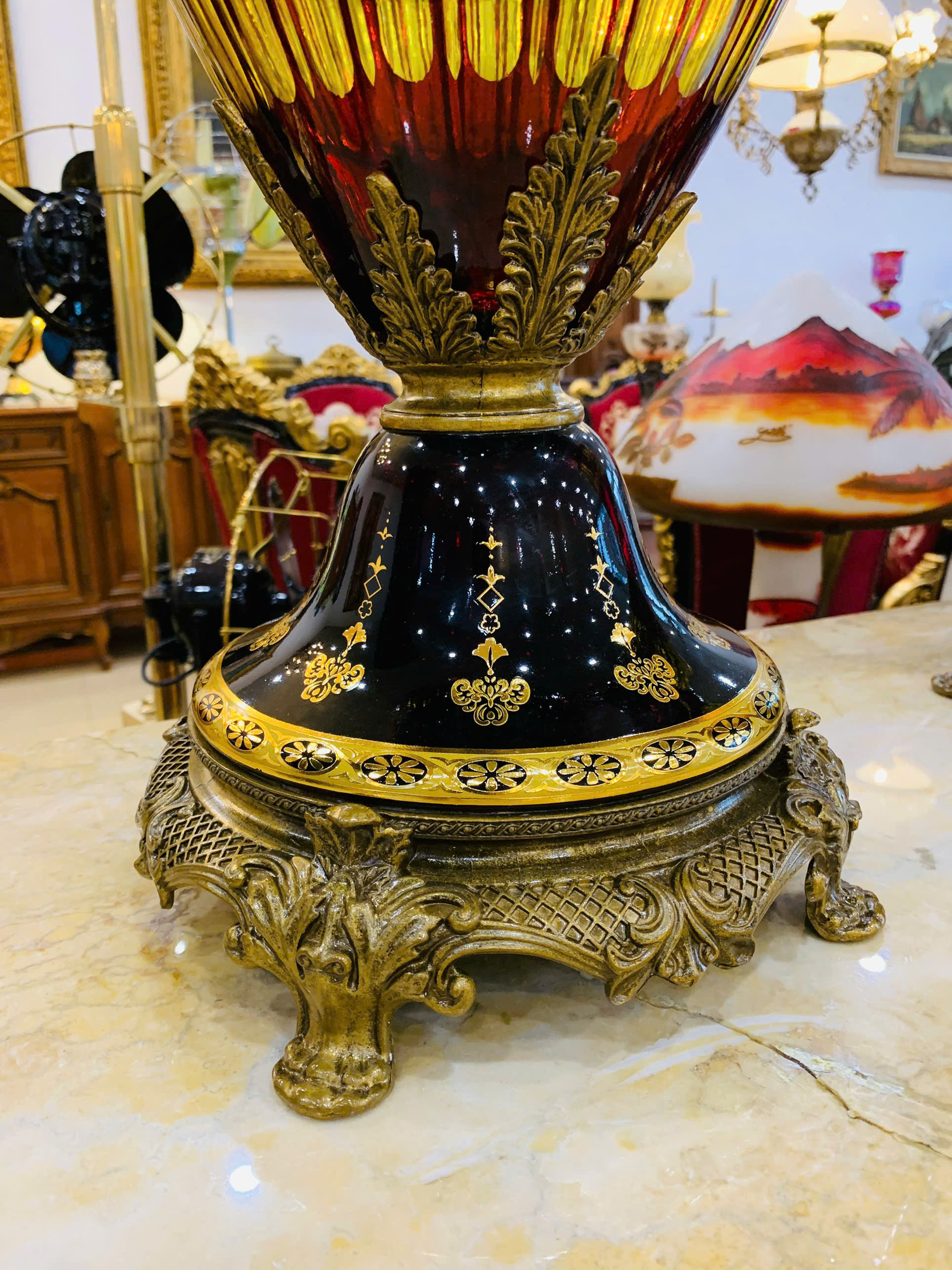 [PH0091- 2] Đôi Cúp Pha Lê Châu Âu màu Hổ phách