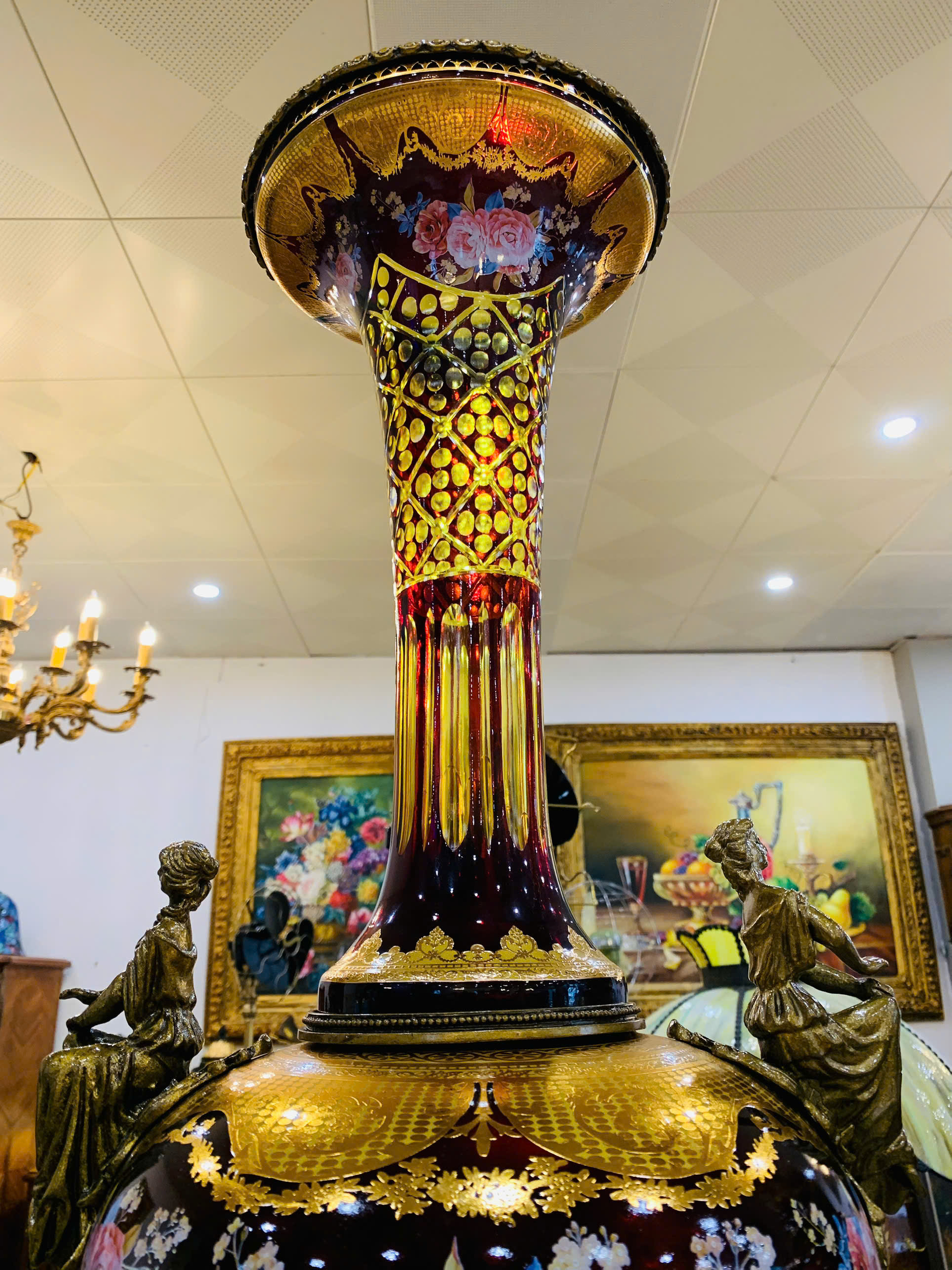 [PH0091- 2] Đôi Cúp Pha Lê Châu Âu màu Hổ phách