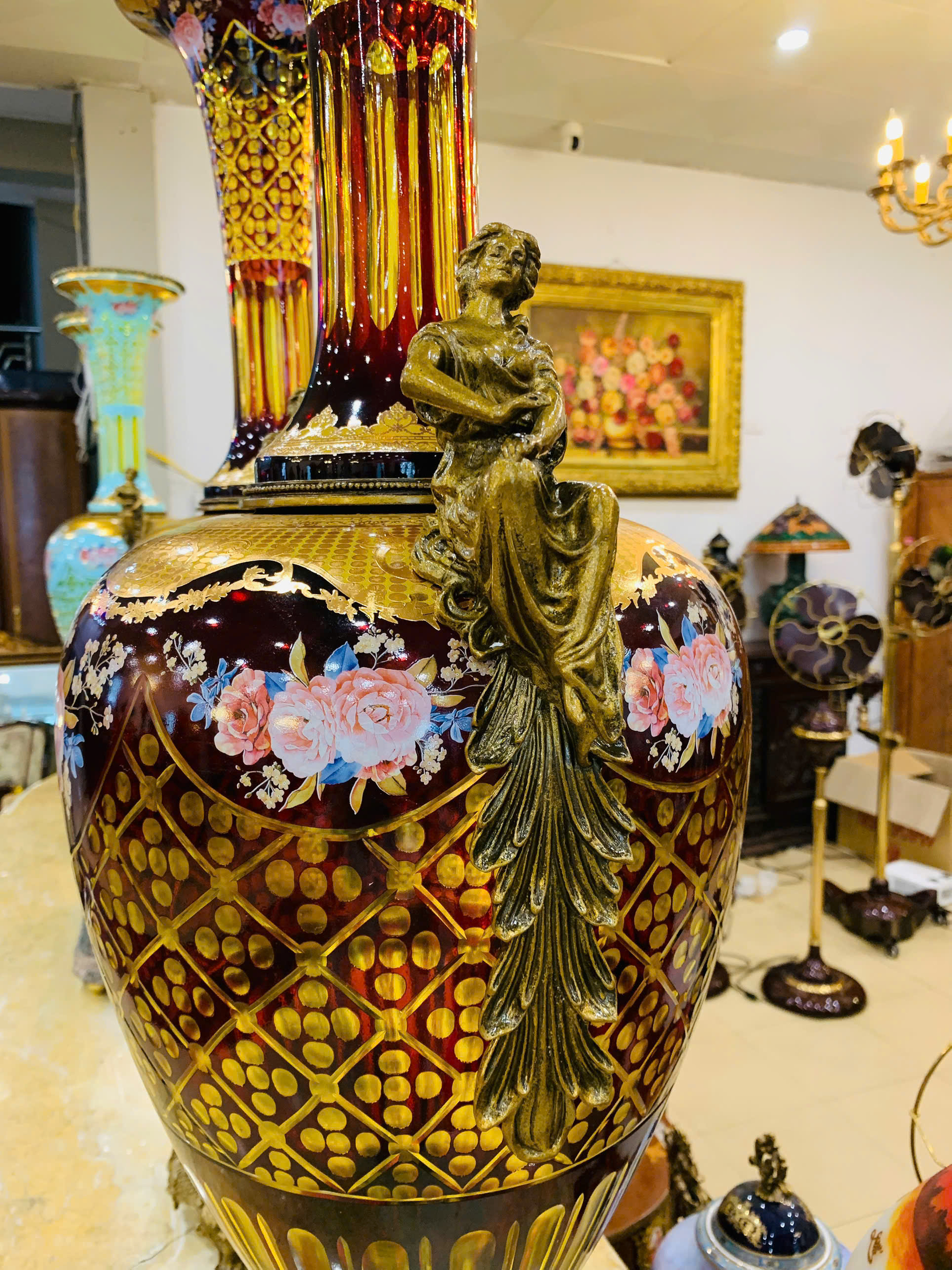 [PH0091- 2] Đôi Cúp Pha Lê Châu Âu màu Hổ phách