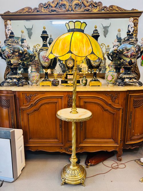 [PH0105] Đèn Tiffany Cây Chân Đồng Kết Hợp Mặt Đá Cẩm Thạch