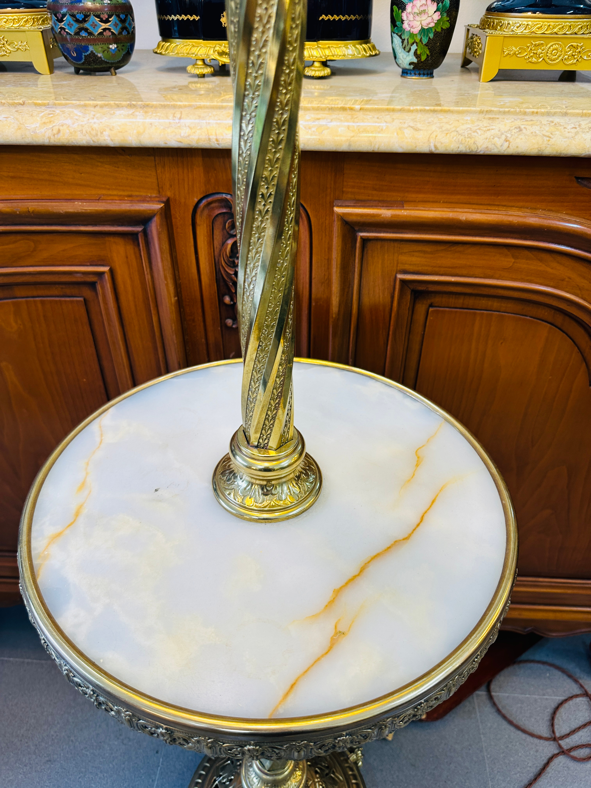 [PH0105] Đèn Tiffany Cây Chân Đồng Kết Hợp Mặt Đá Cẩm Thạch