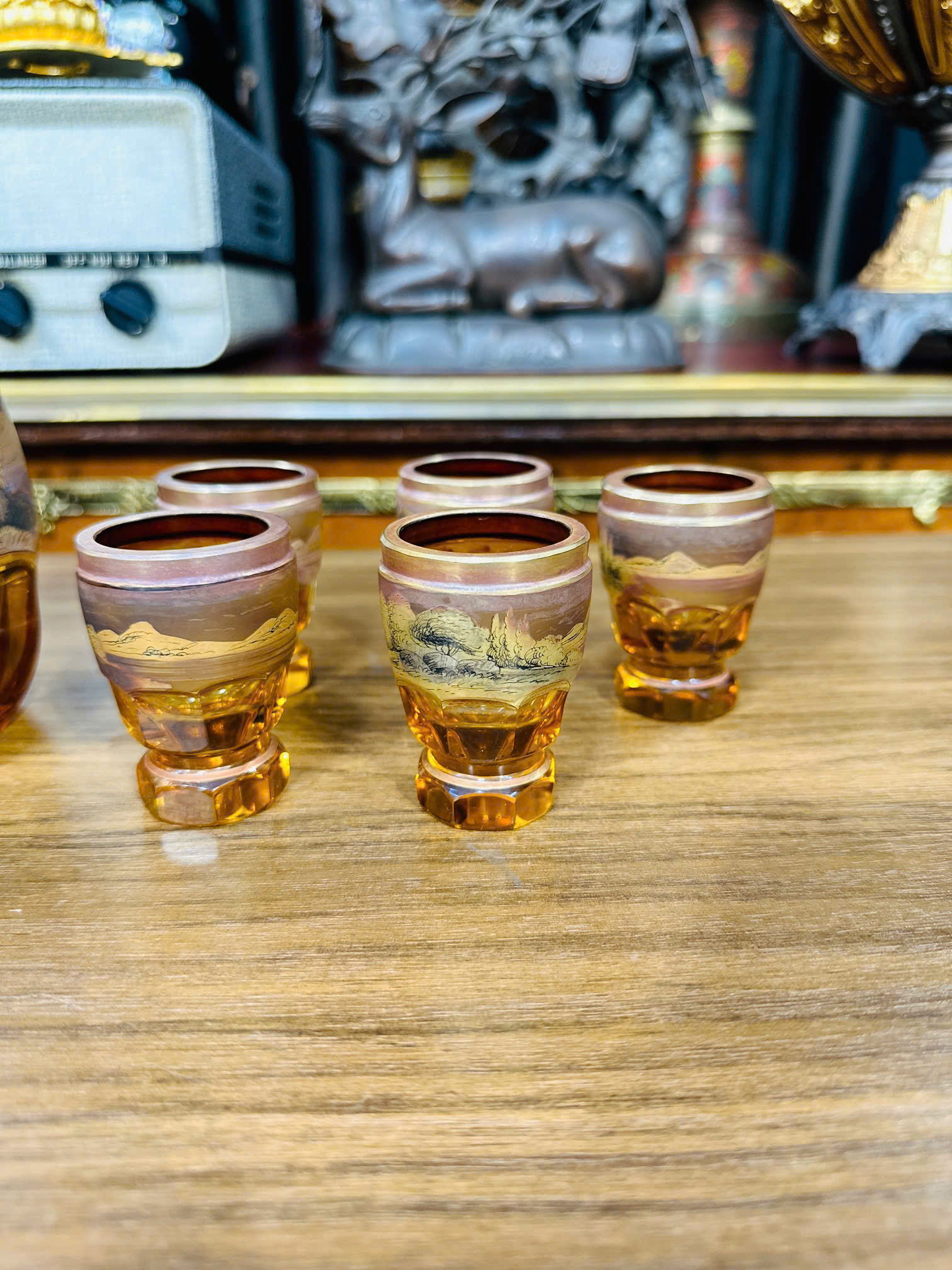 (Ok G) Bộ Bình Ly Rượu Pha Lê Tiệp Khắc Vẽ Họa Tiết Hoa Cao Cấp