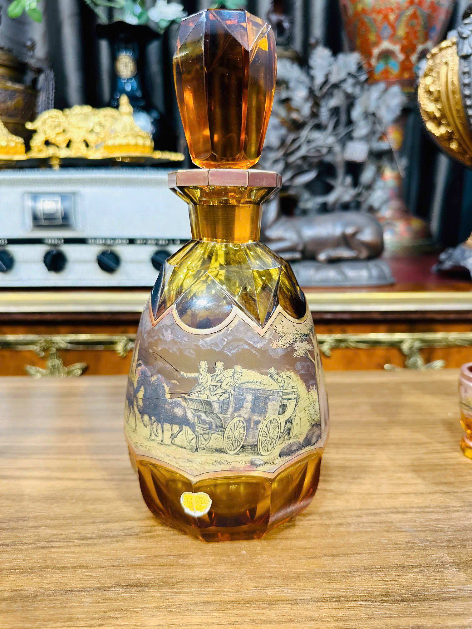 (Ok G) Bộ Bình Ly Rượu Pha Lê Tiệp Khắc Vẽ Họa Tiết Hoa Cao Cấp