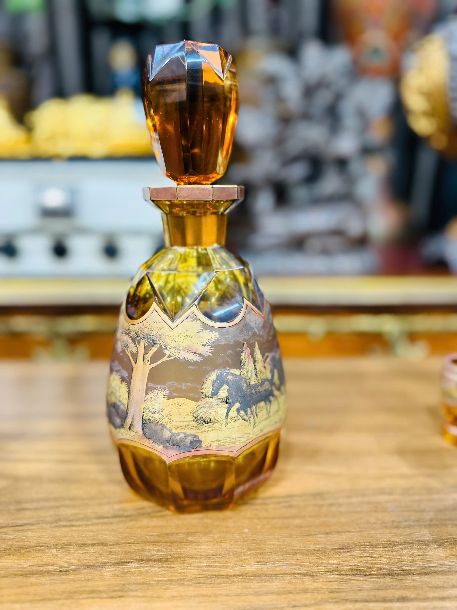 (Ok G) Bộ Bình Ly Rượu Pha Lê Tiệp Khắc Vẽ Họa Tiết Hoa Cao Cấp