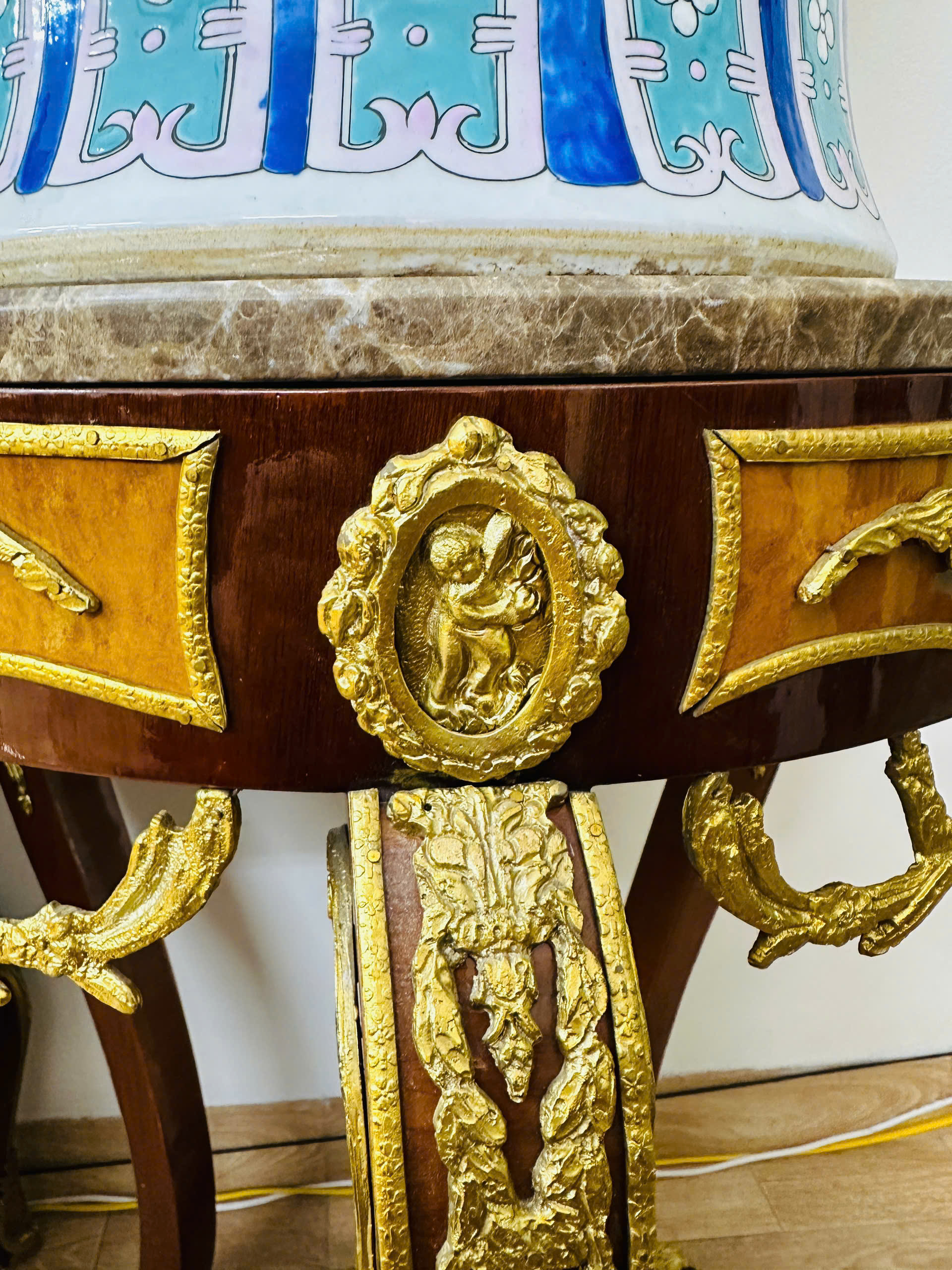 [PH0044]  Đôn Gỗ Chạm Đồng Pháp