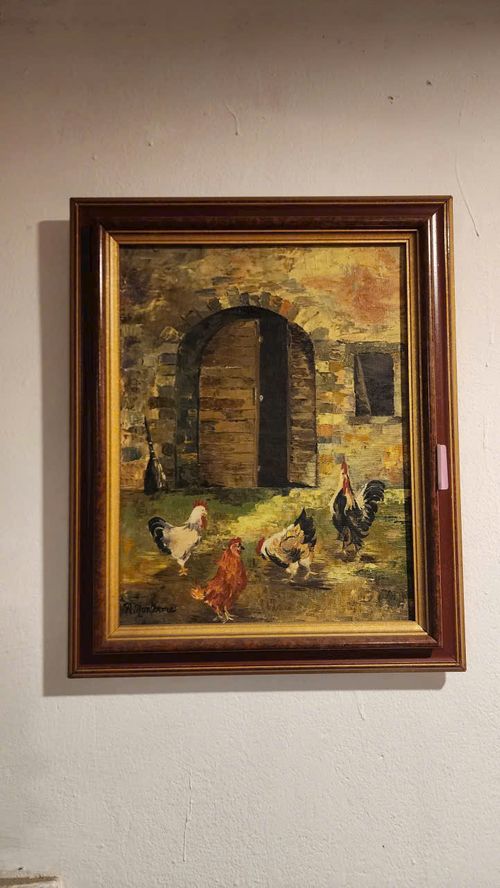 Tranh Sơn Dầu Sân Nhà Xưa – Hơi Thở Làng Quê Châu Âu Cổ Kính