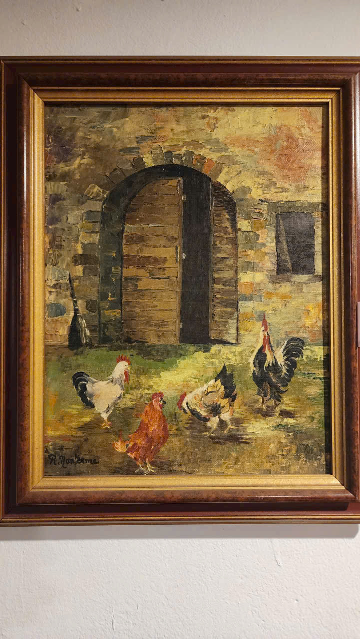 Tranh Sơn Dầu Sân Nhà Xưa – Hơi Thở Làng Quê Châu Âu Cổ Kính