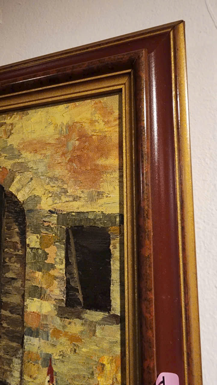 Tranh Sơn Dầu Sân Nhà Xưa – Hơi Thở Làng Quê Châu Âu Cổ Kính