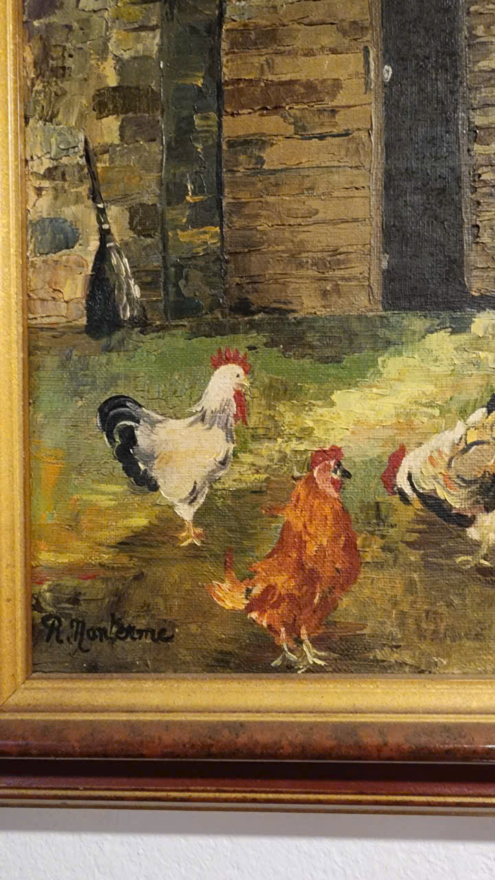 Tranh Sơn Dầu Sân Nhà Xưa – Hơi Thở Làng Quê Châu Âu Cổ Kính