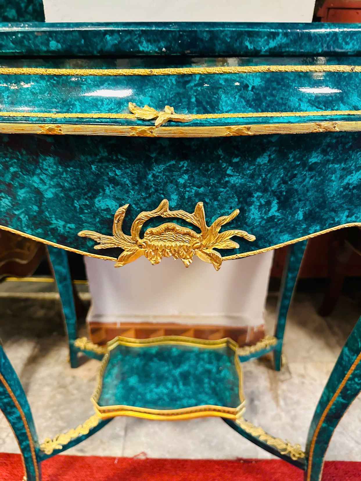 Đôn Gỗ Sồi Vân Đá Malachite – Thiết Kế Cổ Điển Sang Trọng, Phong Thủy Xanh Tươi [TH2759]