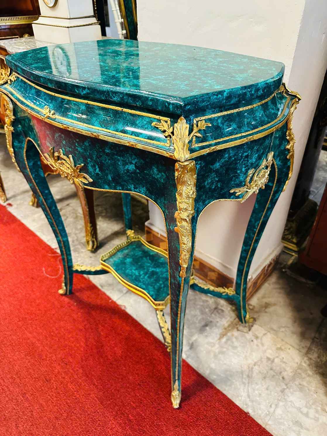 Đôn Gỗ Sồi Vân Đá Malachite – Thiết Kế Cổ Điển Sang Trọng, Phong Thủy Xanh Tươi [TH2759]
