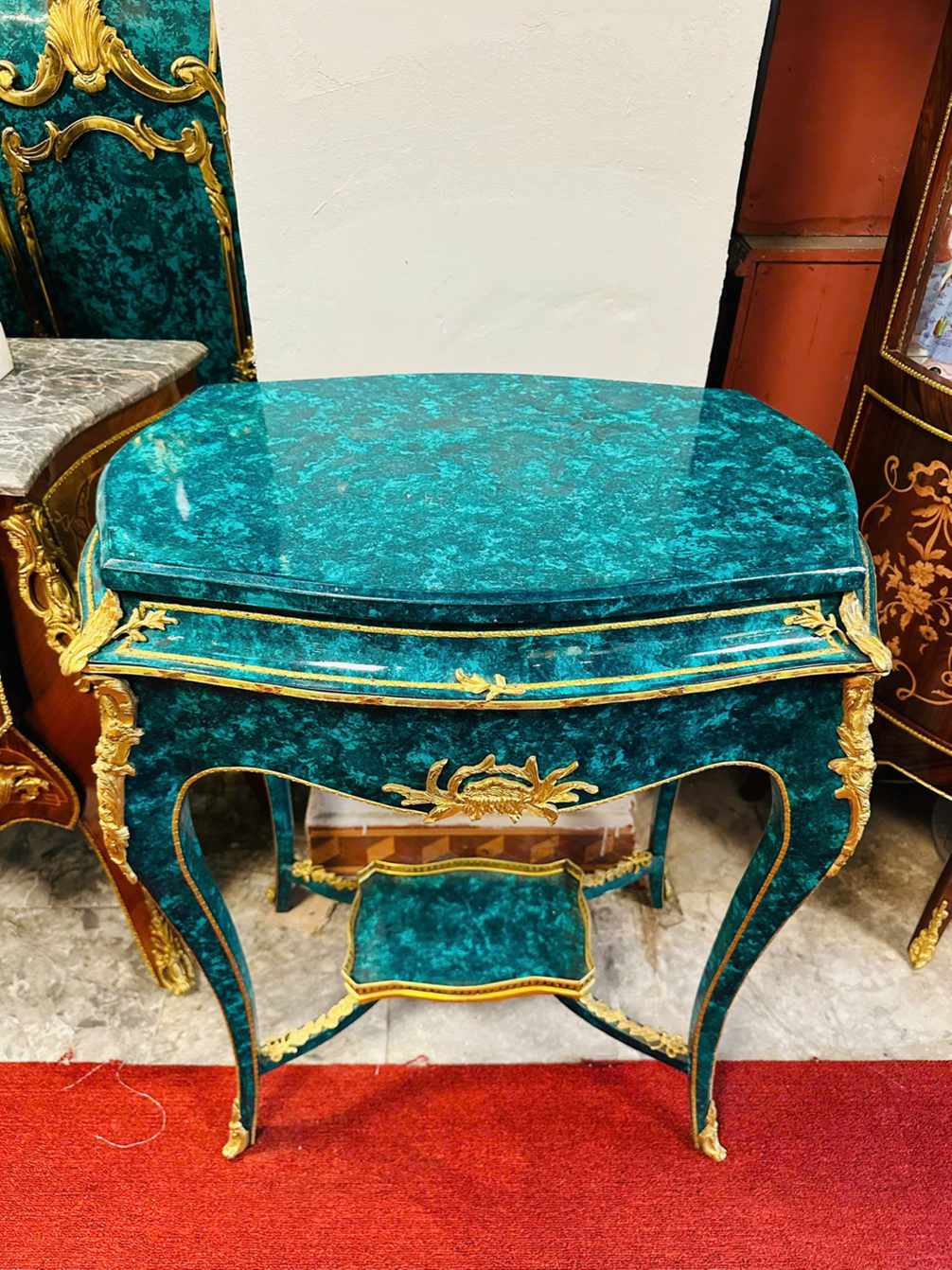 Đôn Gỗ Sồi Vân Đá Malachite – Thiết Kế Cổ Điển Sang Trọng, Phong Thủy Xanh Tươi [TH2759]