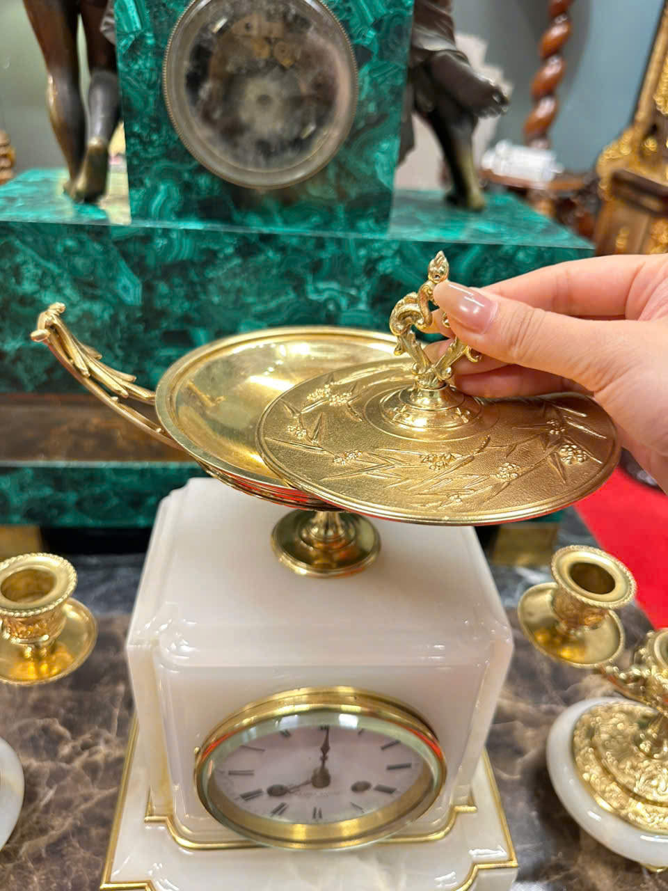 Set 3 Đồng Hồ Đá Cẩm Thạch Máy Japy Chuông Chén – Tuyệt Tác Trang Trí Cổ Điển Châu Âu&nbsp;