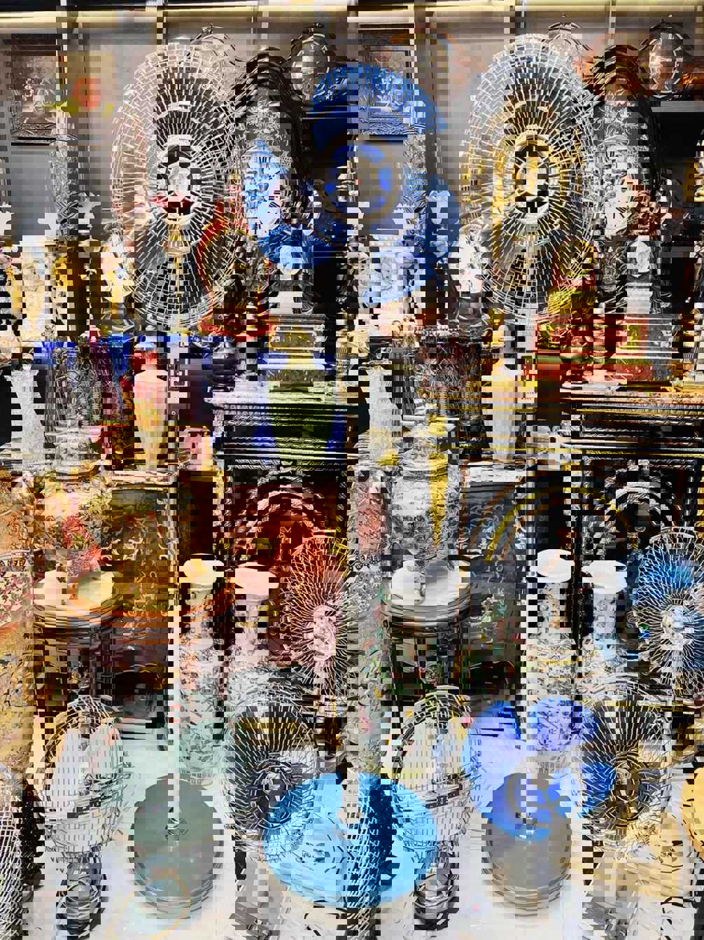 Quạt cây cổ National cánh xanh nguyên bản, hàng độc VIP sưu tầm, trưng bày tại showroom đồ cổ cao cấp Hà Nội