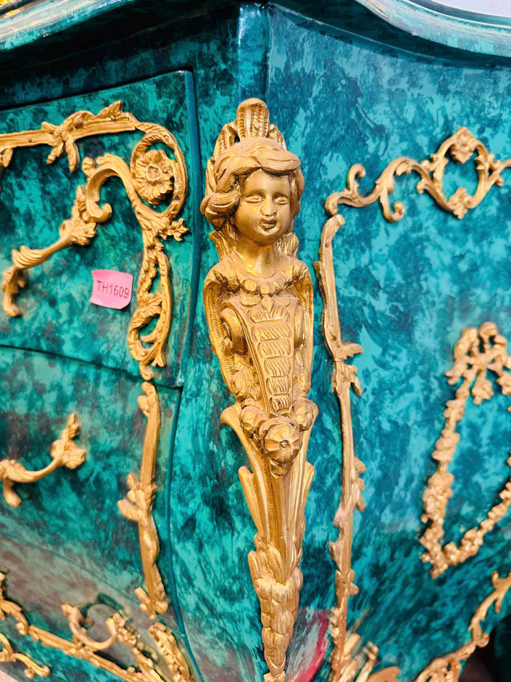 Đôn Vân Đá Malachit Louis XV – Vẻ Đẹp Quý Tộc Pháp Cho Không Gian Đẳng Cấp [TH1690]