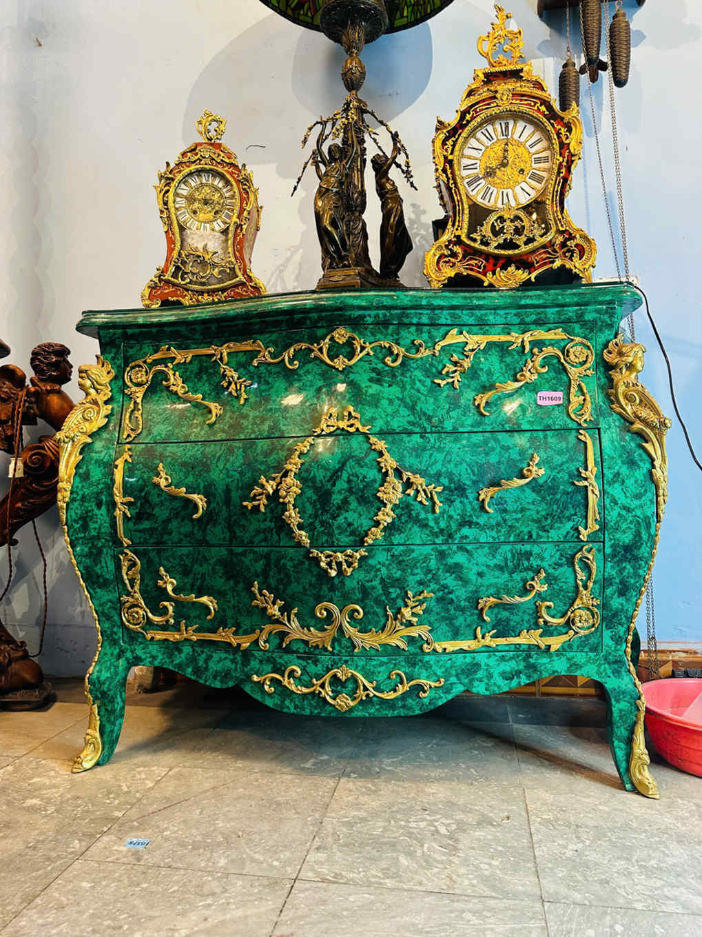 Đôn Vân Đá Malachit Louis XV – Vẻ Đẹp Quý Tộc Pháp Cho Không Gian Đẳng Cấp [TH1690]